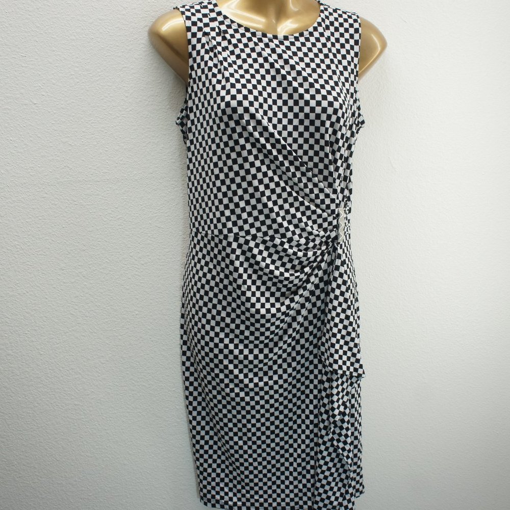 Michael kors black white checkered waterfall dress size M